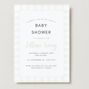 Einfache Beige Creme Gingham-Babyparty-einladen