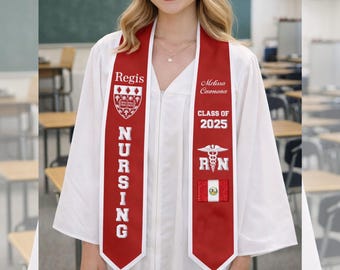 Custom Embroidered College Sash with Name, Degree & School Logo, Personalized Nursing Graduation Stole, Nursing Grad Gift Class of 2026