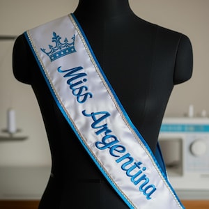 Custom Miss Argentina Sash Custom Bridal Lace Sash Border Sash Personalized Embroidery Lace Sash  Beauty Queen, Event or Pageant Wear Sash