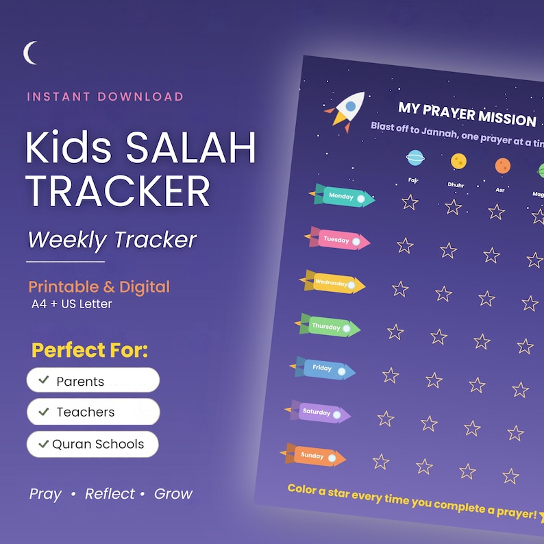 Kids Islamic Prayer Tracker, Space-themed Salah Chart (digital Download ...