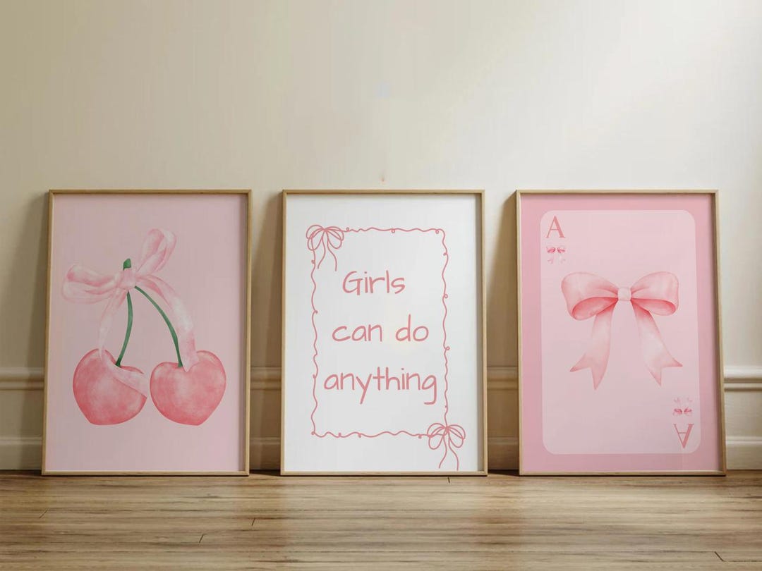 Pink Bows Wall Art Set: Preppy Coquette Room Decor (digital Download ...