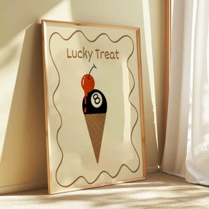 Vintage 8 Pool Ball Print, Luck 8 Ball Poster, Ice Cream Cone Poster, Trendy Wall Art, Black and White Aesthetic Print, Lucky Treat
