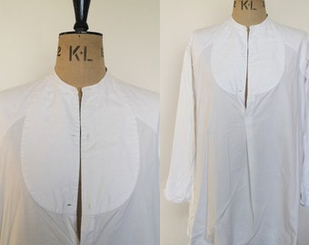 Vintage/ Antique White Cotton Bib Front Shirt Size M/ L