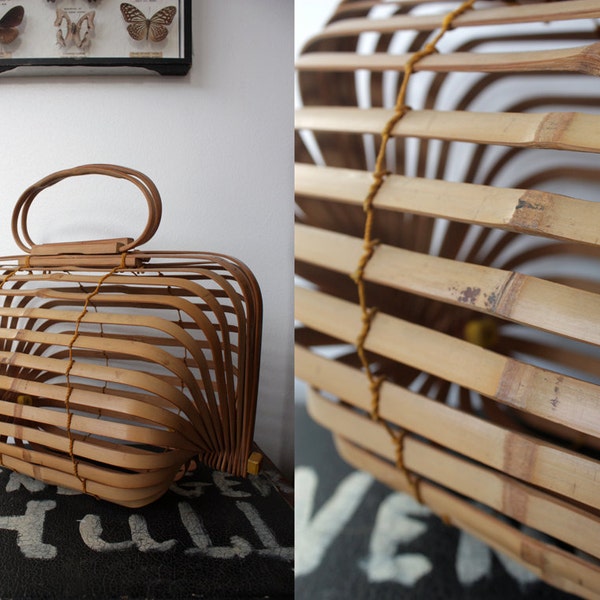 Vintage 1950s Japanese Bamboo Collapsable Bag
