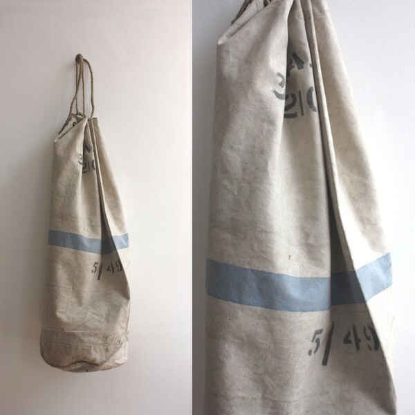 Vintage 1940s White Heavy Cotton Canvas RAF Kit Bag Duffle Bag