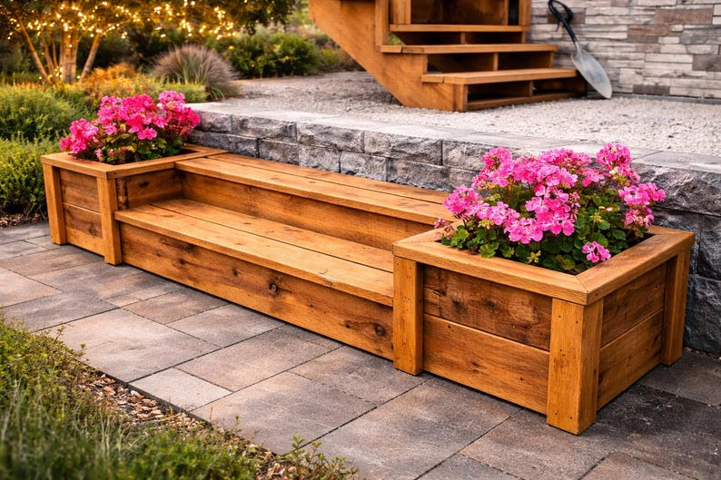 Outdoor Planter Bench Plan | DIY Garden Step Seating PDF - Etsy