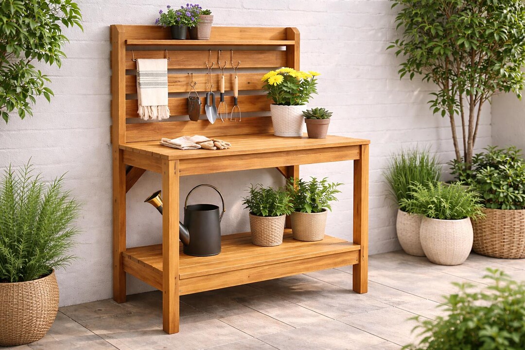 Simple 2x4 Potting Bench Plan – Slatted Back DIY Garden Workstation PDF ...