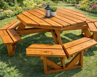 Octagon Picnic Table Plan – DIY Outdoor Table with Open Seating PDF Build Guide
