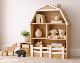 DIY Barn Shaped Bookshelf Plans | Farmhouse Nursery Bookcase PDF Build Guide Download