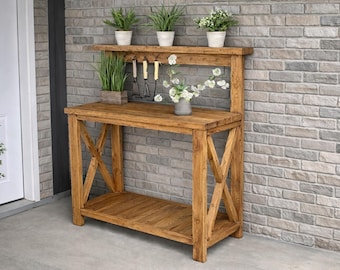 Farmhouse Potting Bench Plans – DIY Outdoor Garden Table PDF