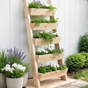 Cedar Vertical Ladder Planter Plans | DIY Tiered Garden & Herb Box PDF