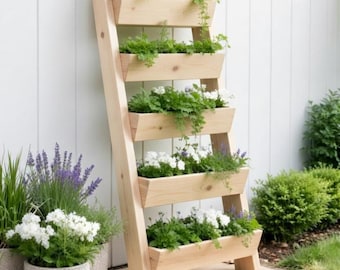 Cedar Vertical Ladder Planter Plans | DIY Tiered Garden & Herb Box PDF