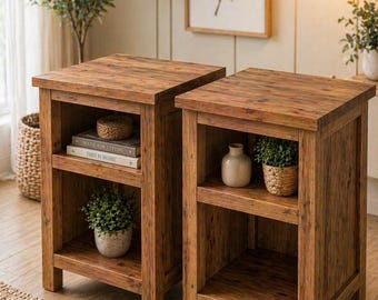 Plano de mesita de noche con estantes / Mesita de noche de madera para hacer tú mismo (PDF)