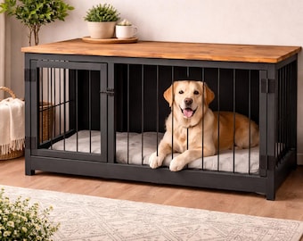 Double Large Dog Crate Furniture Plan | DIY Console Kennel Table PDF