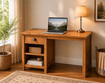 Desk with Drawer and Shelving | Home Office Computer Workstation PDF Plans
