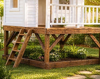 Plano de terraza para casita de juegos / Plataforma de juegos exterior para niños (construcción propia) en formato PDF