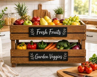 Plano para cajas de almacenamiento apilables / Organizador de frutas y verduras de madera para armar (PDF)