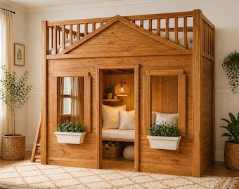 Cottage Loft Bed Plan | DIY Kids Wood Playhouse Bed (PDF)