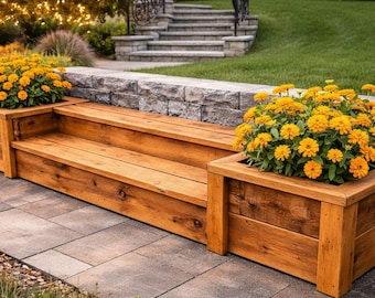 Outdoor Planter Bench Plan | DIY Garden Step Seating PDF