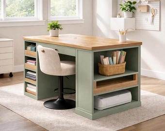 Planos de mesa de manualidades con almacenamiento / Escritorio grande para sala de manualidades (PDF) Plano de carpintería