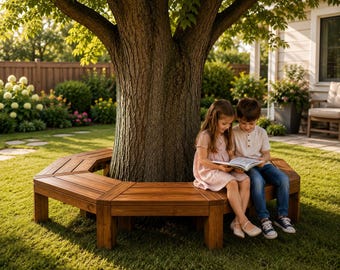DIY Around Tree Seat Plans | Wooden Hexagon Garden Bench PDF