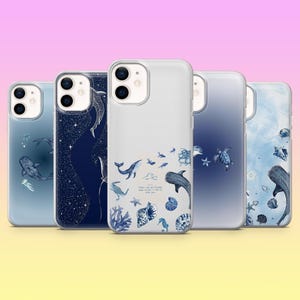 Custodia per telefono con motivo a balena, motivo vita oceanica, custodia subacquea minimalista, adatta per iPhone 16E, 14, 13, 12, XS e Samsung S25, S24FE, A56, A15, Pixel 9A, 8 e 7.