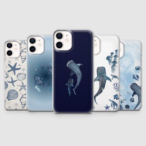 Custodia per telefono con motivo a balena, motivo vita oceanica, custodia subacquea minimalista, adatta per iPhone 16E, 14, 13, 12, XS e Samsung S25, S24FE, A56, A15, Pixel 9A, 8 e 7.