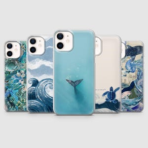 Custodia per telefono con motivo a balena, motivo vita oceanica, custodia subacquea minimalista, adatta per iPhone 16E, 14, 13, 12, XS e Samsung S25, S24FE, A56, A15, Pixel 9A, 8 e 7.