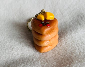 Heart Pancake Keychain, Polymer Clay Kawaii Breakfast Charm, Resin Coated Accessory