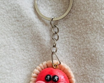 Strawberry Mochi Keychain, Polymer Clay Dessert Charm, Kawaii Food Key Ring Accessory