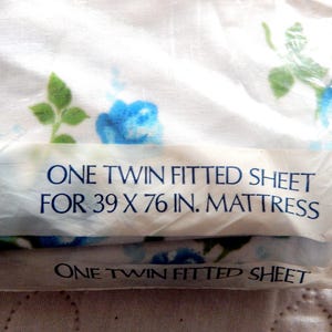 Dantrel No Iron Twin Fitted Sheet Blue Roses 1960's