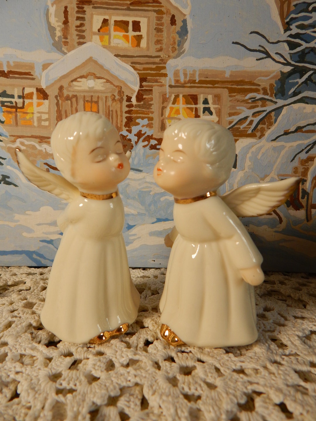 Vintage Ceramic Kissing Angels Christmas Etsy