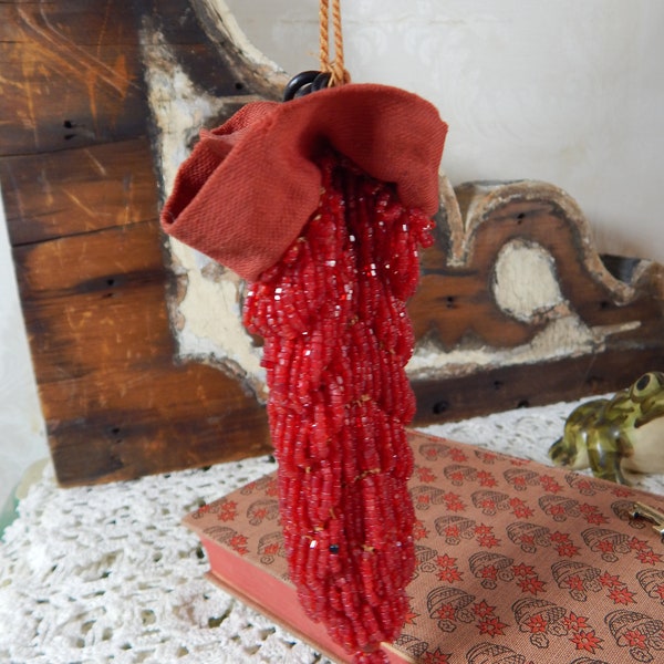 Antique Flapper Drawstring Purse Red Beaded Coin Purse 1920's