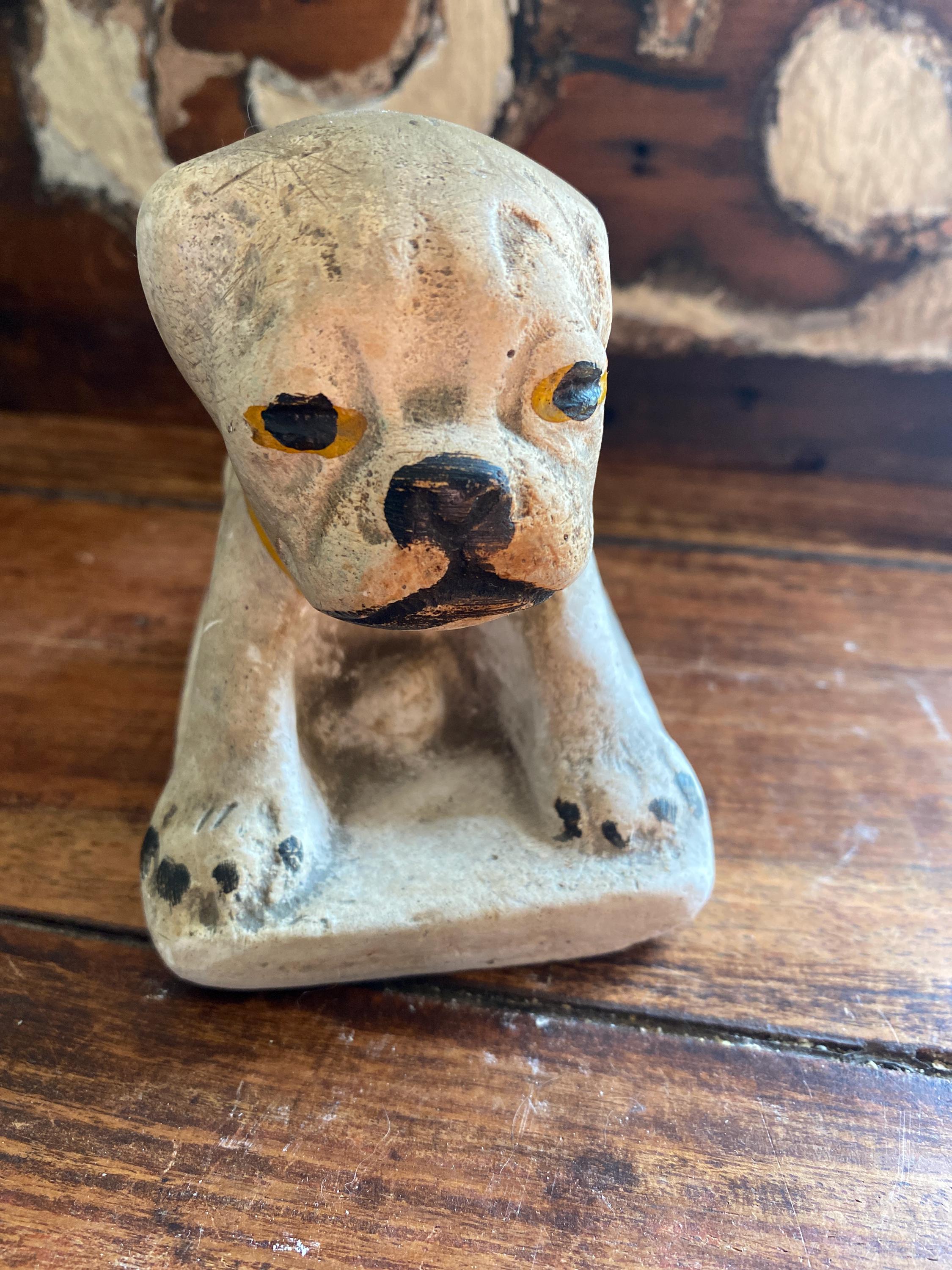 Vtg chalkware Bulldog &glass Bulldog