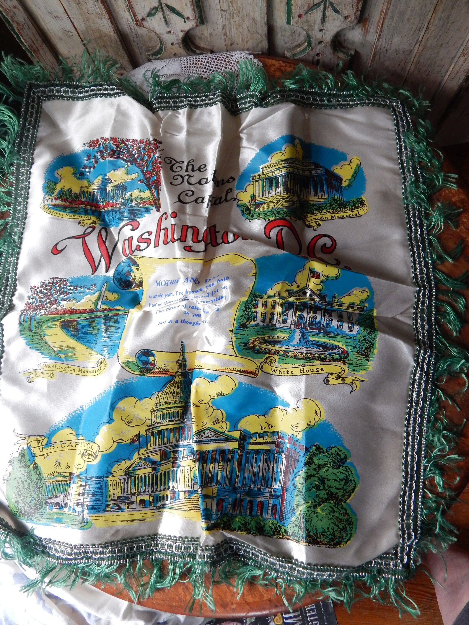 Vintage Silk Souvenir Pillow Cover Washington DC Etsy