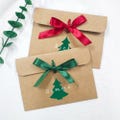 Personalised Christmas Tree Money/Voucher Envelope: Kraft Brown with Satin Ribbon,Gift for Teenager,Family,Custom Kraft Paper Envelope