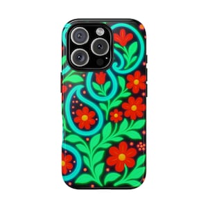 Neon Paisley Floral Phone Case: 3D Wrap, Shockproof Tech Accessory