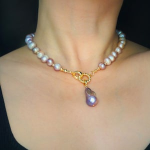 Natural Baroque Pearl Choker Necklace| Real Freshwater Pink Purple Pearls| Wedding Jewelry| Bridesmaid Gift| Unique Gift for Her | Layering