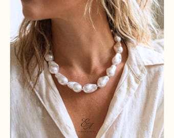 Collana girocollo con perle barocche, gioiello vistoso con perle artificiali