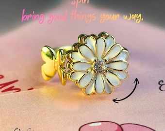 Madeliefje spinnerring, verstelbare fidgetring met bloemen, stressverlichting, sieraden kerstcadeau voor haar