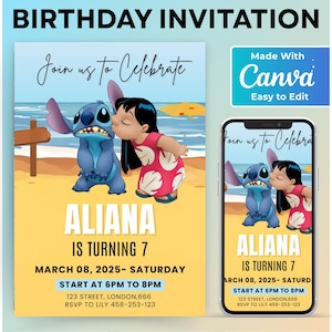 Stitch Editable Birthday Invitation Template, Stitch Birthday Invitation, Cute Stitch Party Invite, Stitch Invitation, Stitch Invite, Stitch