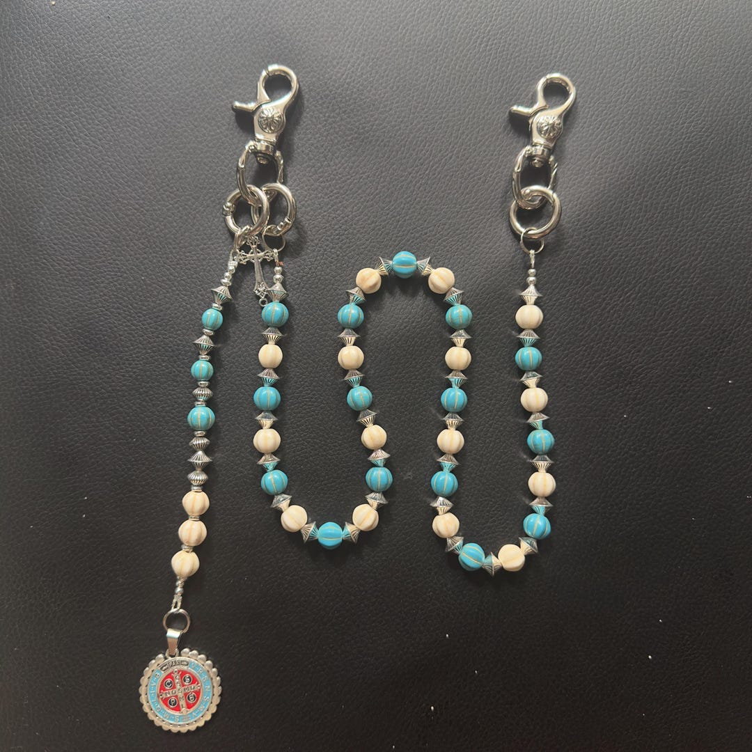 Blue and White Cracked Stone Beads Wallet Chain ,jeans Chain,gothic ...