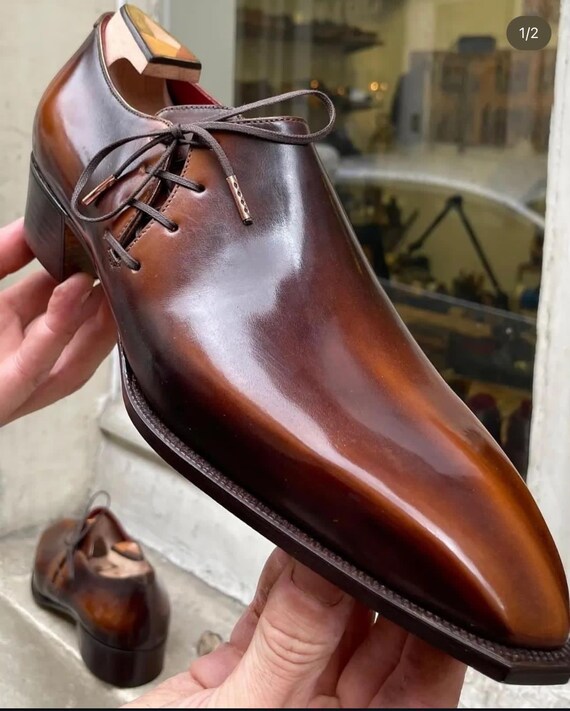 Bespoke Handmade Brown Leather Dress Shoes Men, Dress Shoes 