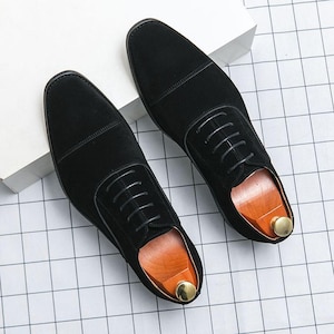Bespoke Handmade Black Suede Leather Dress Shoes Men, Dress Shoes For Men, Men Formal Lace Up, Casual Oxford Shoes, Genuine Goat Suede Shoes