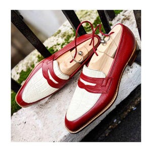 Handgemaakte tweekleurige lederen loafers heren, instappers voor heren, geklede herenschoenen, luxe leren formele schoenen