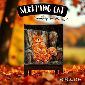 Mini painting a Cat is sleeping 4x4 Original Handmade painting