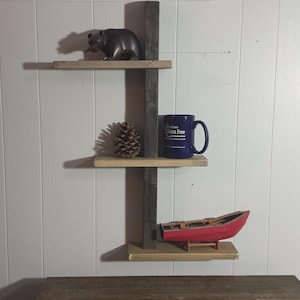 Rustic Asymmetrical Two-Tone Wood Floating Shelves | Modern Geometric Wall Storage