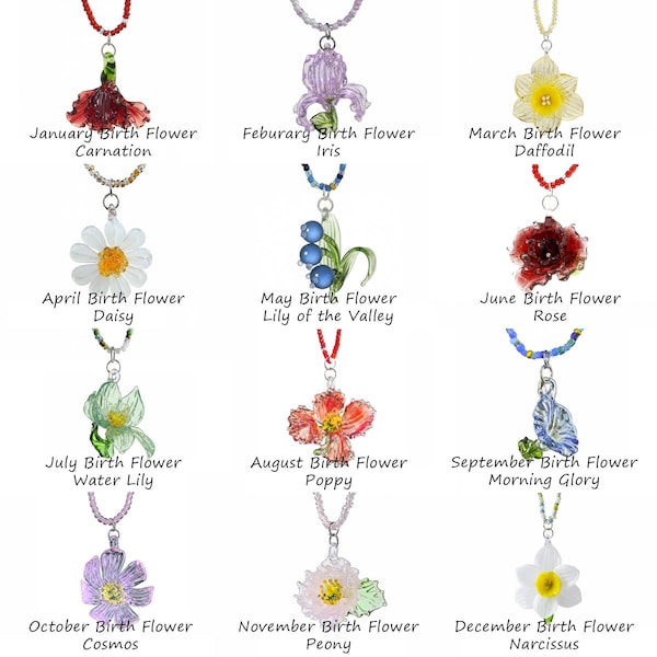 Glass Birth Flower Pendant Necklace: Handmade Nature Jewelry