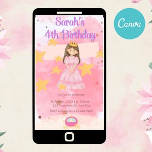 Princess Fairytale Birthday Invitation | Editable Digital Invite | Royal Girl Party Template | Instant Download | Pink Castle Design