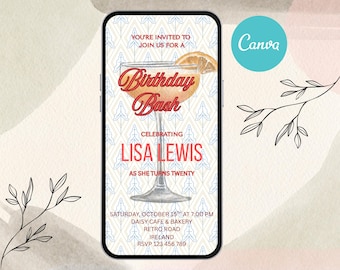 Retro Cocktail Geburtstagseinladung - Bearbeitbare Canva Vorlage (Digitaler Download)